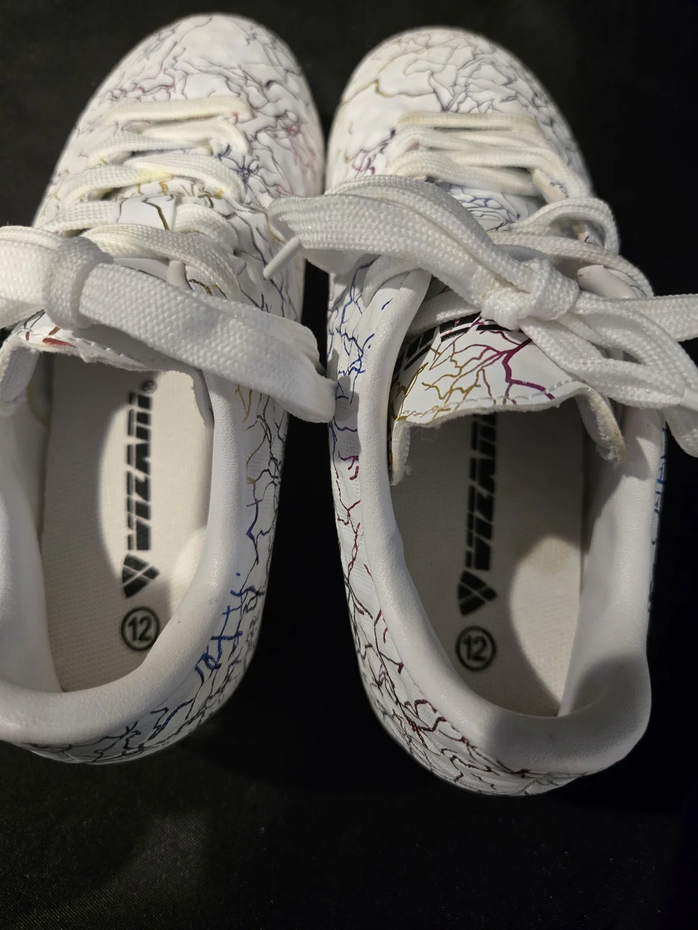 Kids White Multi-Color Lightning Pattern Soccer Cleats Size 12C